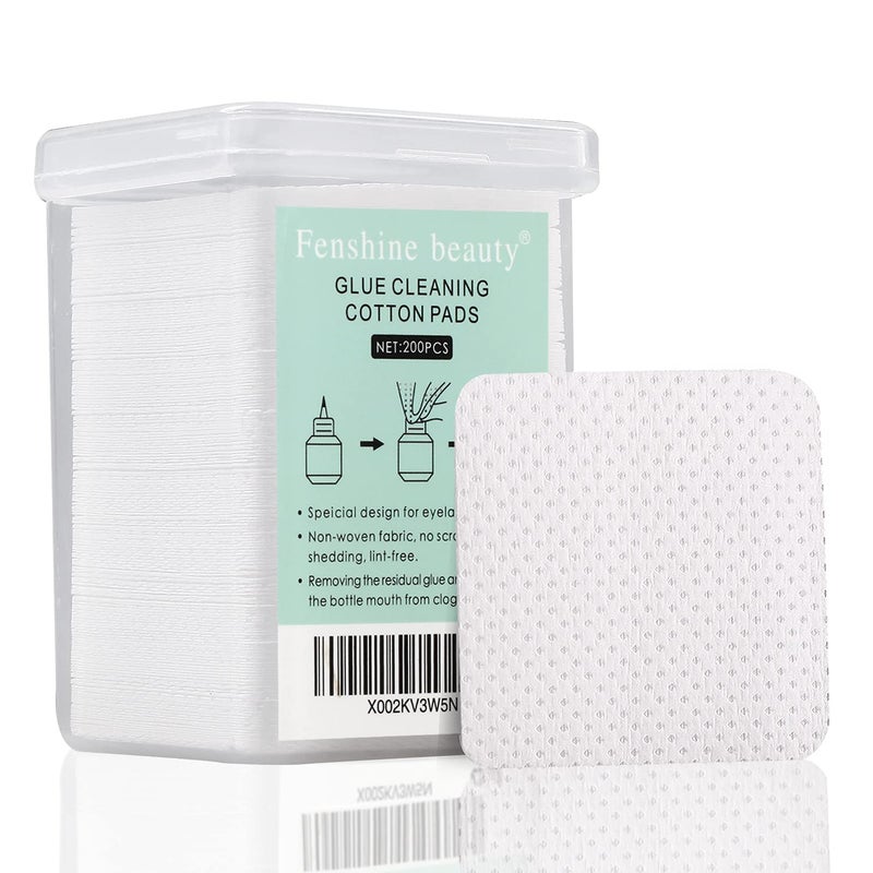 fenshine 200 Pcs Glue Cleaning Cotton Pads Non-Woven Fabric Wipes Glue Wiping Cloth for Clean Lash Extension Glue, Tweezers,Lash Glue Holder Pads, Glue Bottle Mouth - Image 1
